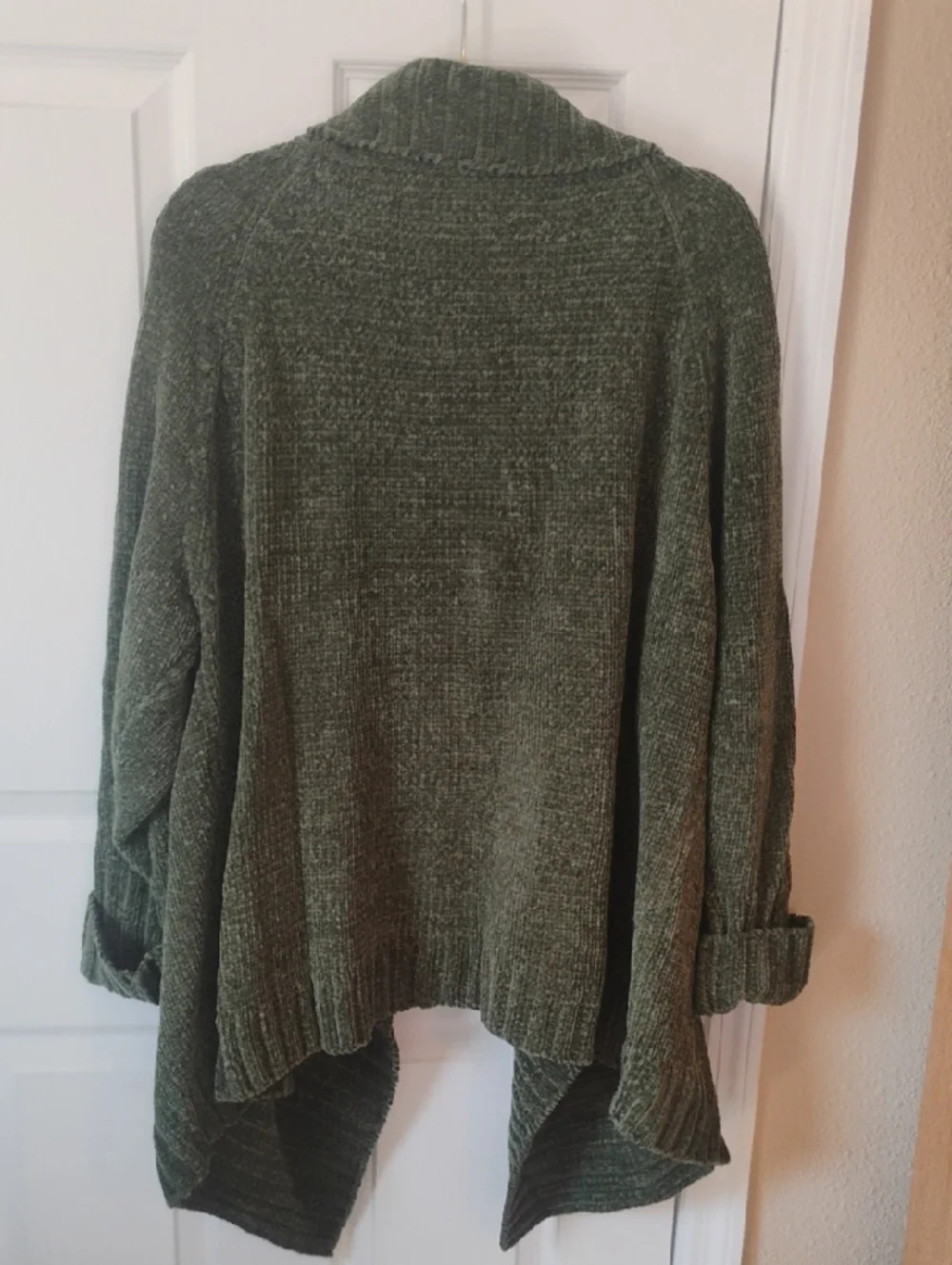 Stan Herman Outside Editions Marled Knit open-front duster cardigan in olive 1X - Picture 5 of 6